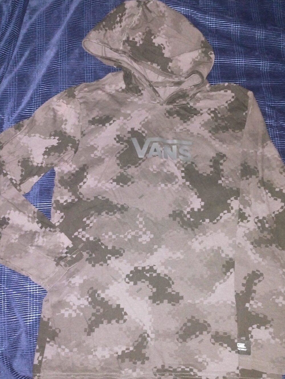 Vans Pixel Camo Hoodie Long Sleeve Tee in Olive,Tan & Browns.